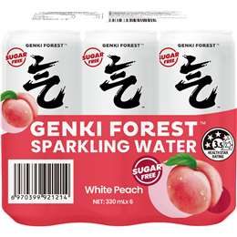 Genki Forest Sparkling Water White Peach 330mL x 6 pack