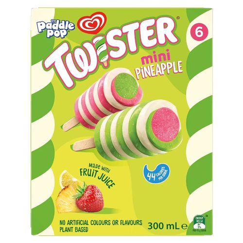Paddle Pop Twister Mini Pineapple Ice Block Sticks 6 pack