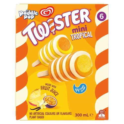 Paddle Pop Twister Mini Tropical Ice Block Sticks 6 pack