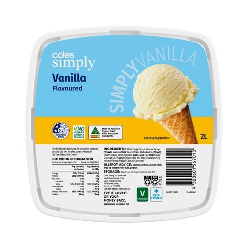 Coles Simply Vanilla Flavoured Frozen Dessert Tub
