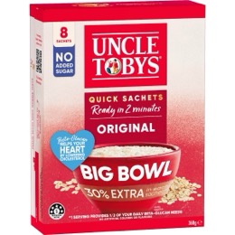 Uncle Tobys Oats Quick Sachets Big Bowl Original Porridge 368g