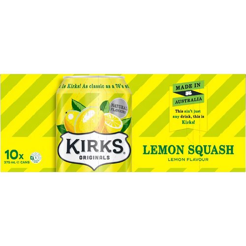 Kirks Lemon Squash Soft Drink Cans 375mL x 10 pack