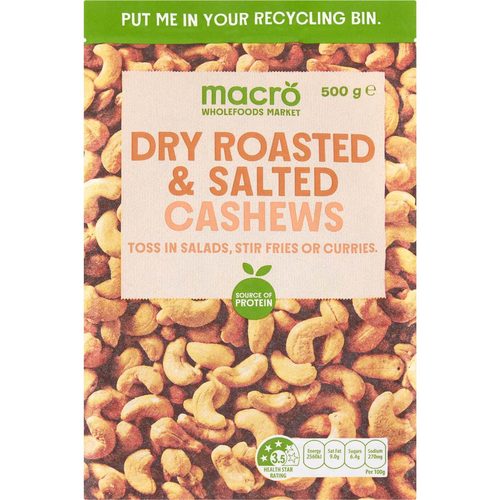 Macro Dry Roasted & Salted Cashews Nuts 500g