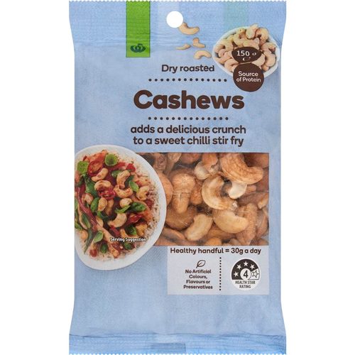 Woolworths Cashews Dry Roasted 150g