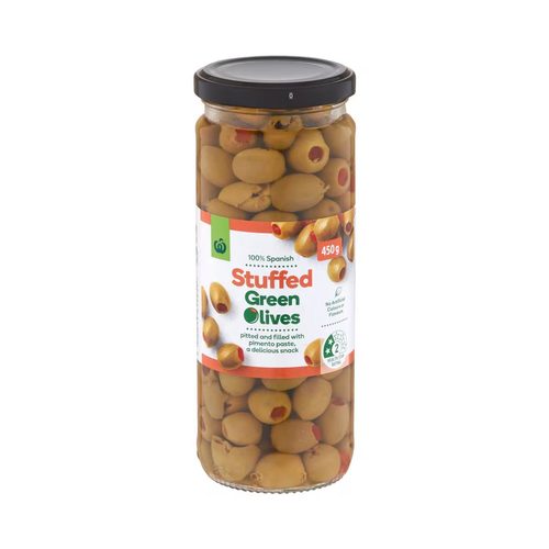 Woolworths Green Stuffed Olives 450g