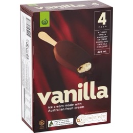 Woolworths Vanilla Ice Cream Sticks 4 pack