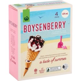 Woolworths Ice Cream Cones Boysenberry 4 pack