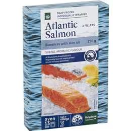 Woolworths Frozen Salmon Fillets Skin On 250g