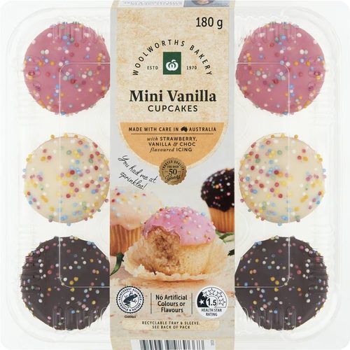 Woolworths Cup Cake Mini Iced 9 pack