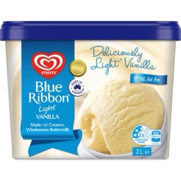 Blue Ribbon Light Vanilla Tub Fat Ice Cream Dessert Tub 2L