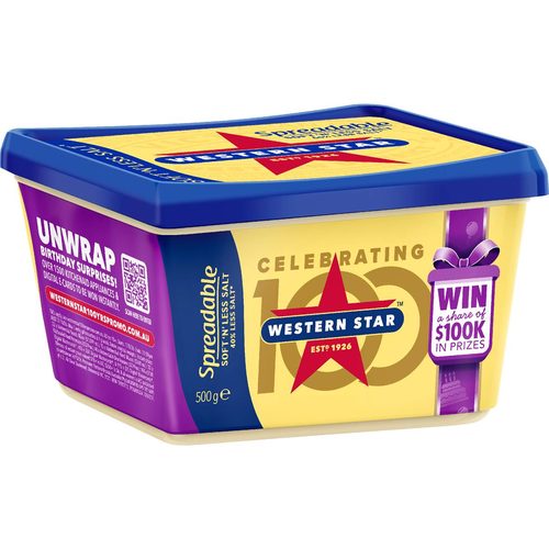 Western Star Spreadable Butter Blend Tub Soft 'n' Less Salt 500g