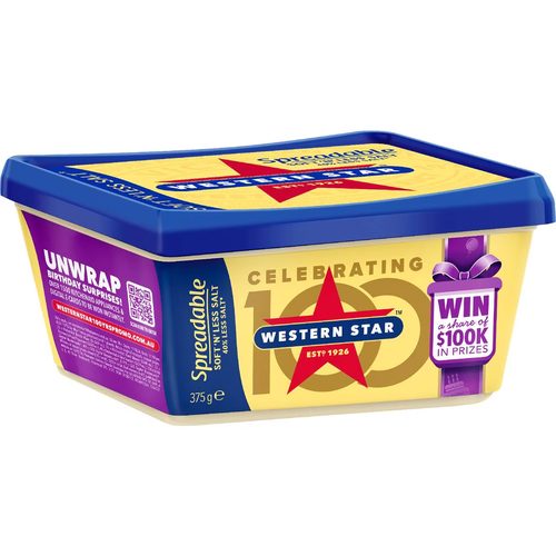 Western Star Soft 'N' Less Salt Butter Spreadable 375g