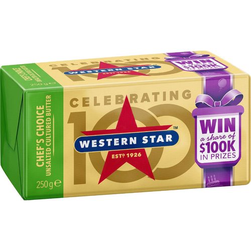Western Star Unsalted Butter Block Chef's Choice 250g
