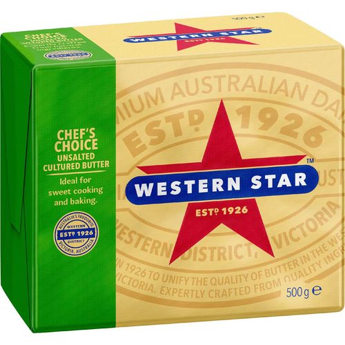 Western Star Unsalted Butter Block Chef's Choice 500g
