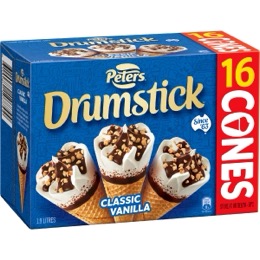 Peters Drumstick Ice Cream Vanilla 16 pack
