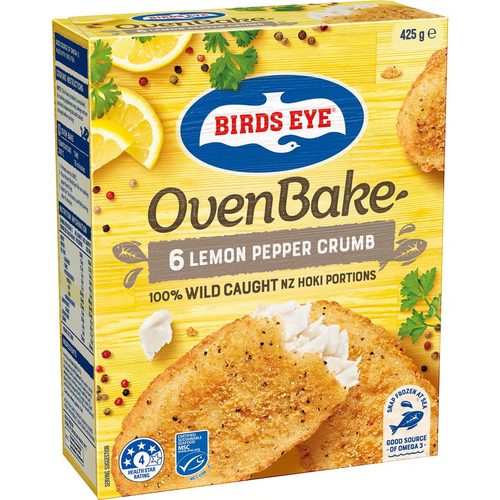 Birds Eye Oven Bake NZ Hoki Lemon Pepper Crumbed Fish 425g