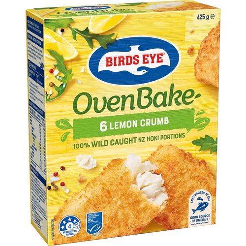 Birds Eye Oven Bake NZ Hoki Lemon Crumbed Fish 425g