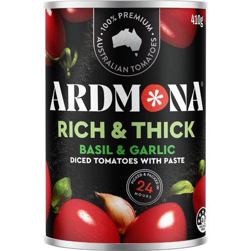 Ardmona Rich & Thick Diced Tomatoes with Paste Basil & Garlic 410g
