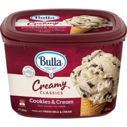 Bulla Creamy Classics Ice Cream Tub Cookies & Cream 2L