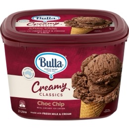 Bulla Creamy Classics Ice Cream Tub Rich Choc Chip 2L