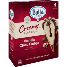 Bulla Creamy Classics Cones Vanilla Fudge 4 pack