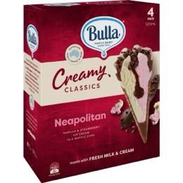 Bulla Creamy Classics Neapolitan Cones 4 pack
