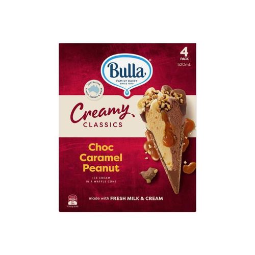 Bulla Creamy Classics Choc Caramel Peanut Cone 4 Pack