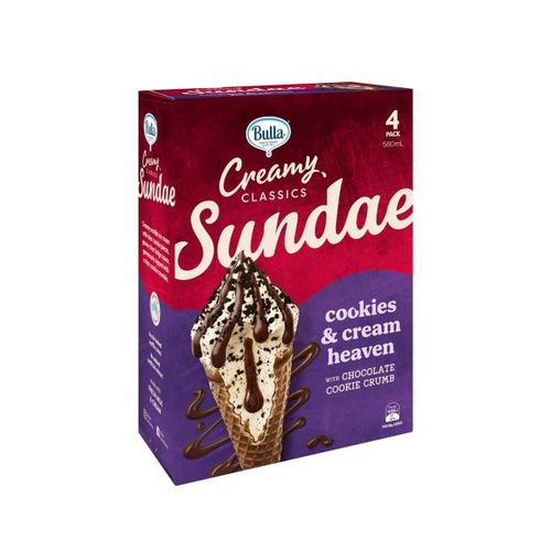 Bulla Creamy Classics Cookies & Cream Heaven Ice Cream Sundae Cones 4 Pack