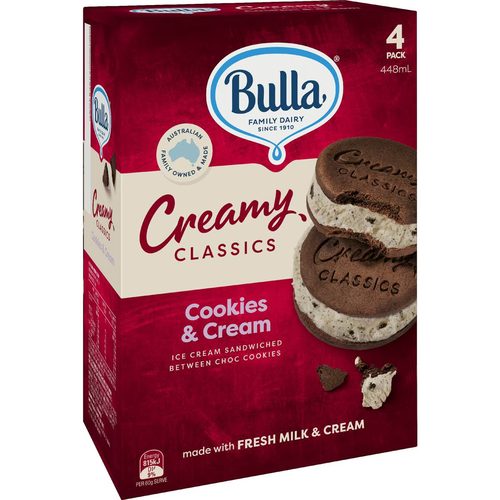 Bulla Creamy Classics Cookies & Cream Sandwich 4 pack