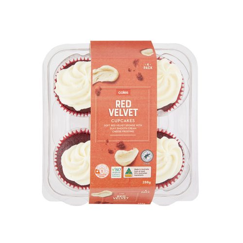 Coles Cupcakes Red Velvet 4 Pack