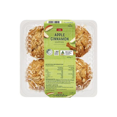 Coles Apple & Cinnamon Muffins 4 Pack
