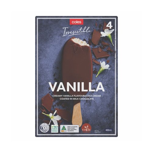 Coles Irresistible Vanilla Ice Cream Sticks 4 Pack
