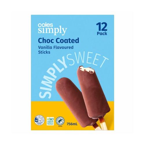 Coles Simply Choc Coated Vanilla Flavoured Sticks 12 Pack