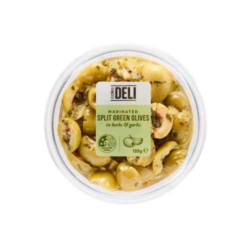 Coles Deli Express Split Green Olives Herbs & Garlic
