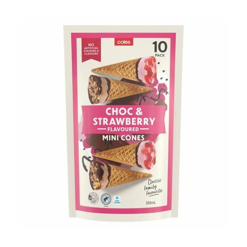 Coles Mini Cones Chocolate & Strawberry 10 Pack