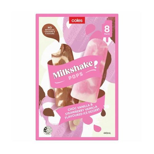 Coles Strawberry & Chocolate Milkshake Pops 8 Pack