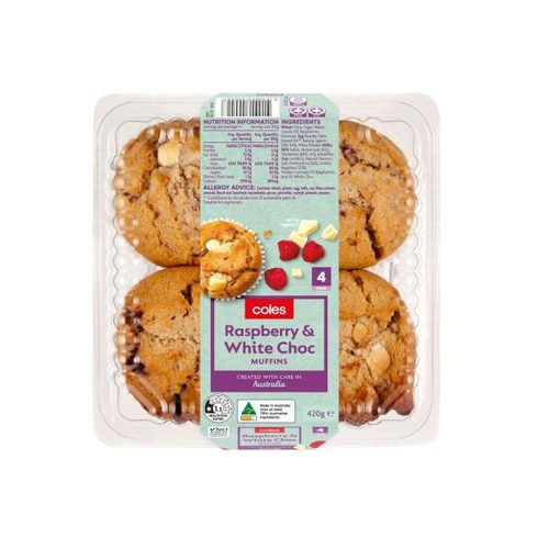 Coles Raspberry And White Choc Muffin 4 Pack