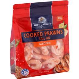 Just Caught Cooked Prawns Tail On Medium 300g