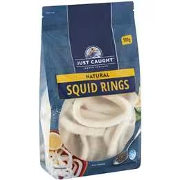 Just Caught Frozen Natural Squid Rings 500g