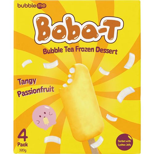 bubbleme Boba-T Bubble Tea Frozen Dessert Tangy Passionfruit 4 pack