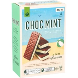 Woolworths Peppermint Chocolate Flakes Ice Cream Sandwich 4 pack