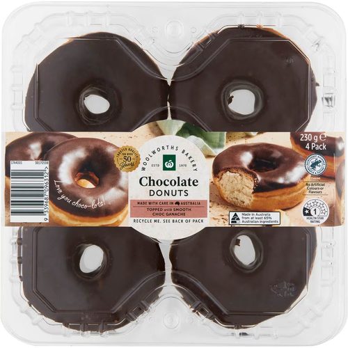 Woolworths Chocolate Iced Donuts 4 pack