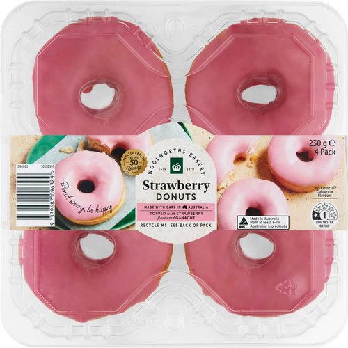 Woolworths Strawberry Iced Donuts 4 pack
