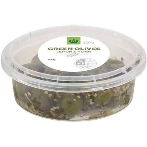 Woolworths Green Olives With Lemon & Herbs 110g