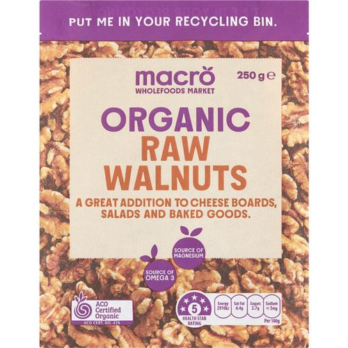 Macro Organic Natural Walnuts 250g