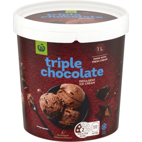 Woolworths Ice Cream Triple Chocolate 1L