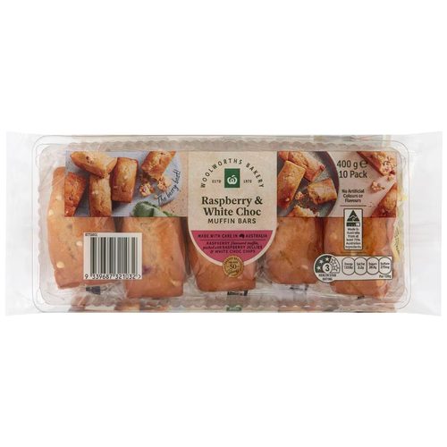 Woolworths Raspberry & White Choc Muffin Bars 400g 10 pack