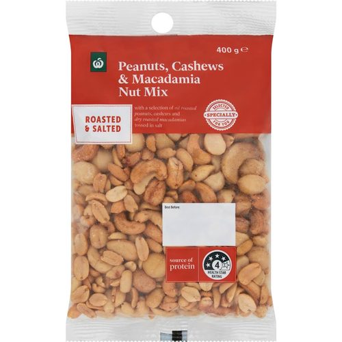 Woolworths Roasted & Salted Peanuts Cashews & Macadamia Nut Mix 400g