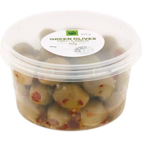 Woolworths Green Olives With Chilli & Garlic 300g