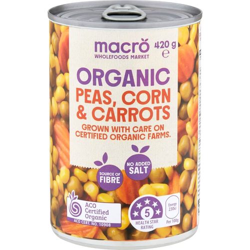 Macro Organic Peas Corn & Carrots 420g